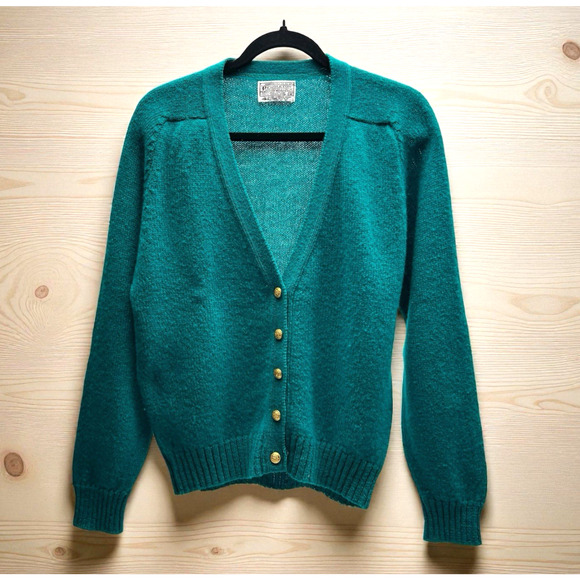 Vtg Pendleton Button Cardigan 100% Virgin Wool Teal Green Sweater Women's Size M - Picture 1 of 8